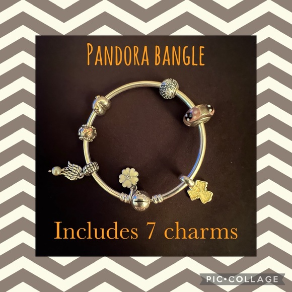 Pandora Jewelry - After Christmas SALE💥 PANDORA bangle bracelet with 7 charms!! FREE SHIPPING!